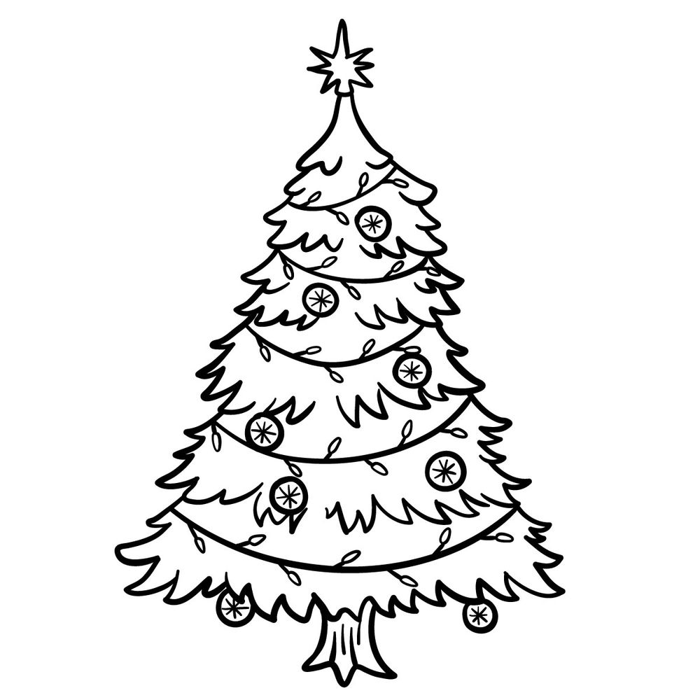 How to draw a Christmas Tree with lights - step 20