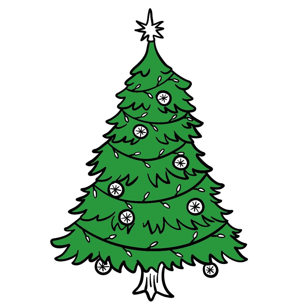 How to draw a Christmas Tree with lights - step 21