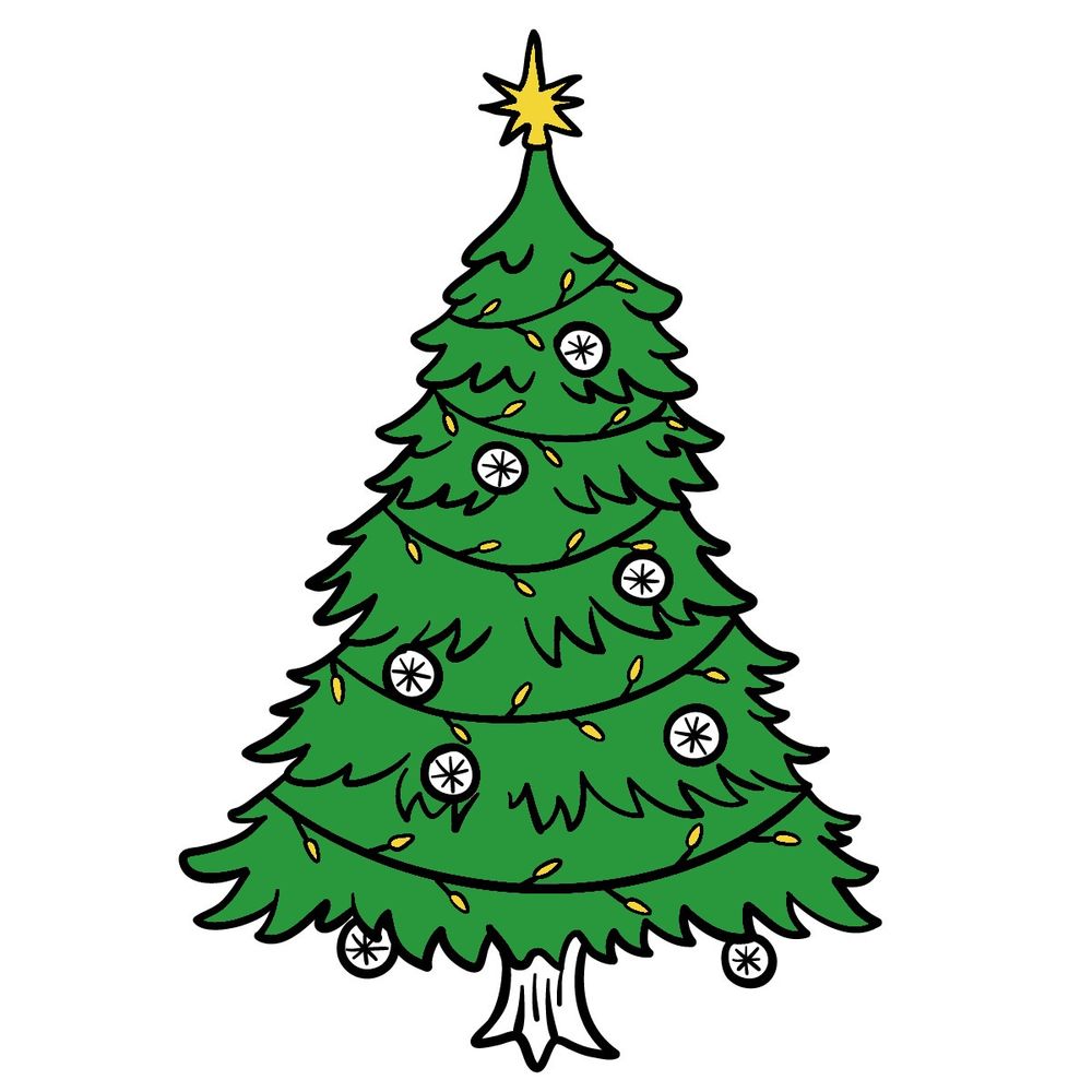 How to draw a Christmas Tree with lights - step 22