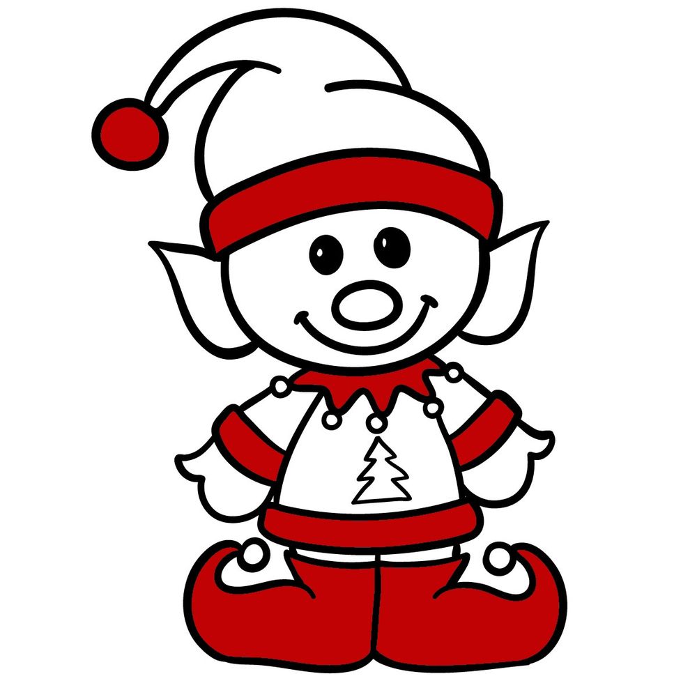 How to draw a Christmas Elf - step 22