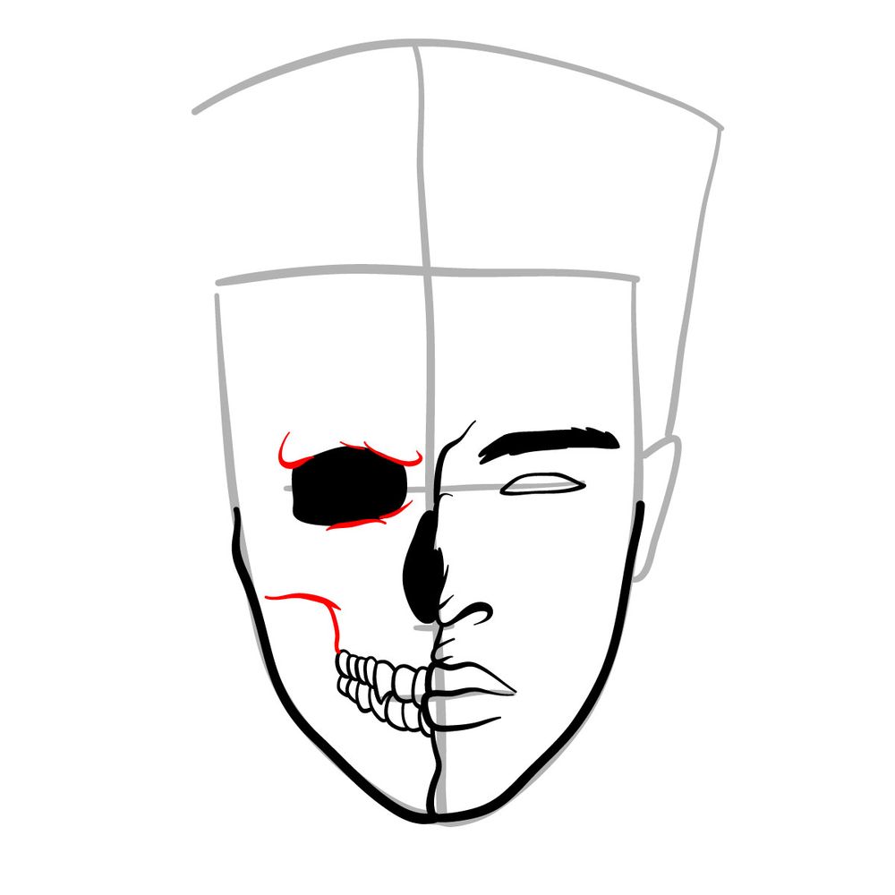 How to draw XXXTentacion's face (half skull) - step 12