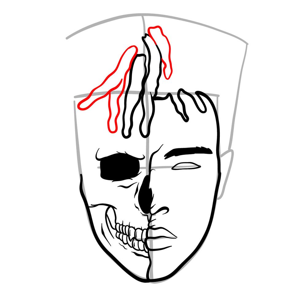 How to draw XXXTentacion's face (half skull) - step 15
