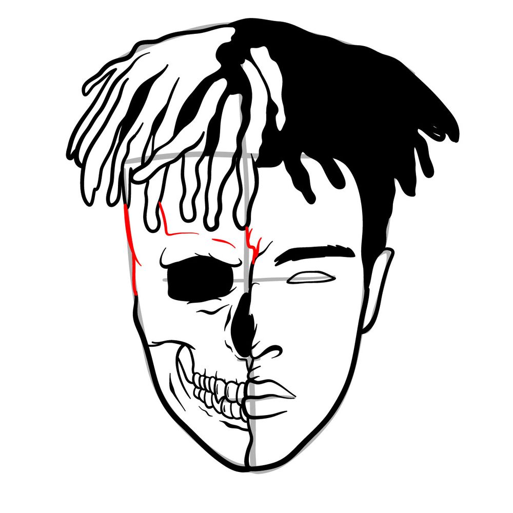 How to draw XXXTentacion's face (half skull) - step 18