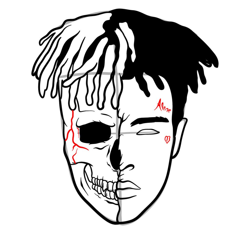 How to draw XXXTentacion's face (half skull) - step 19