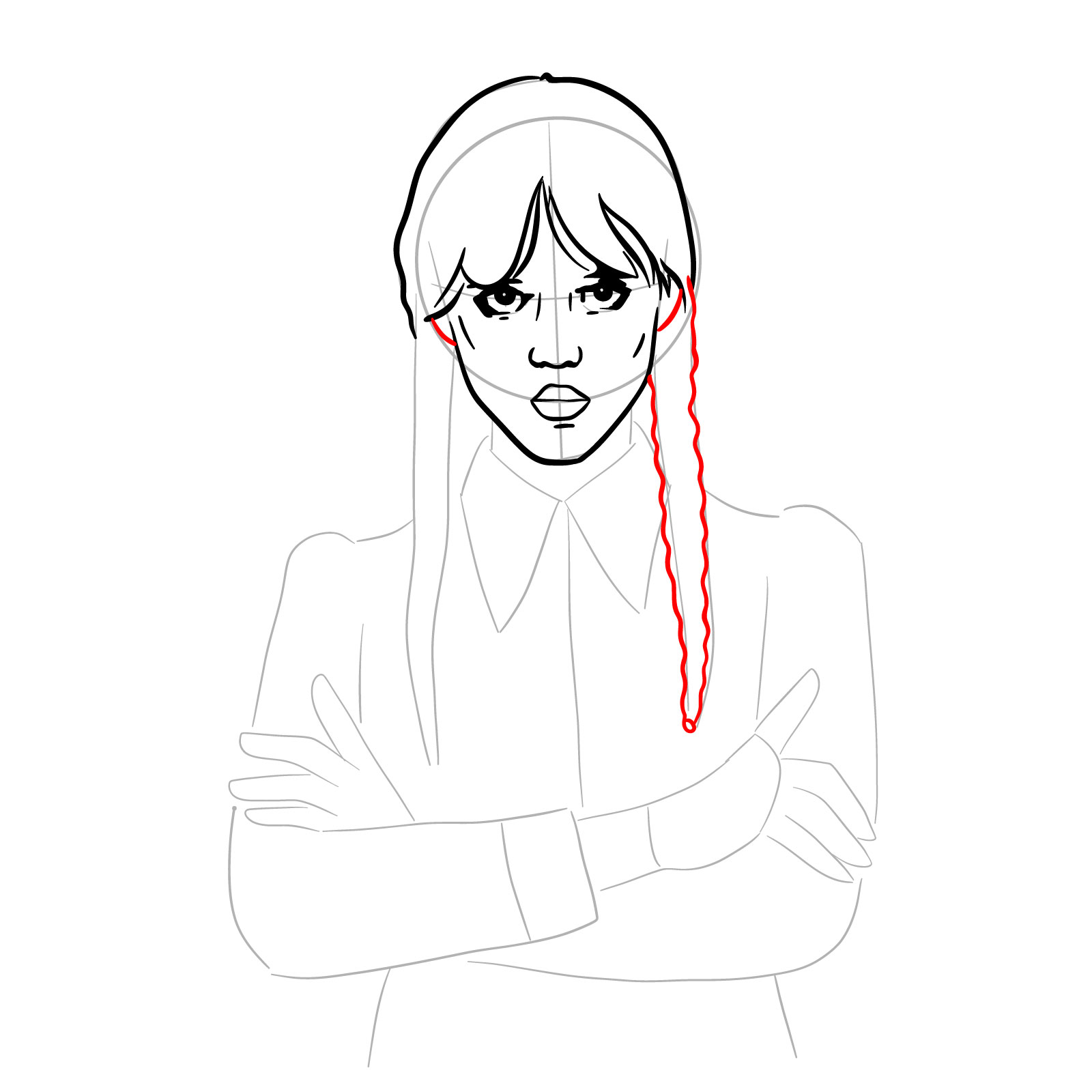 How to Draw Jenna Ortega as Wednesday - step 14