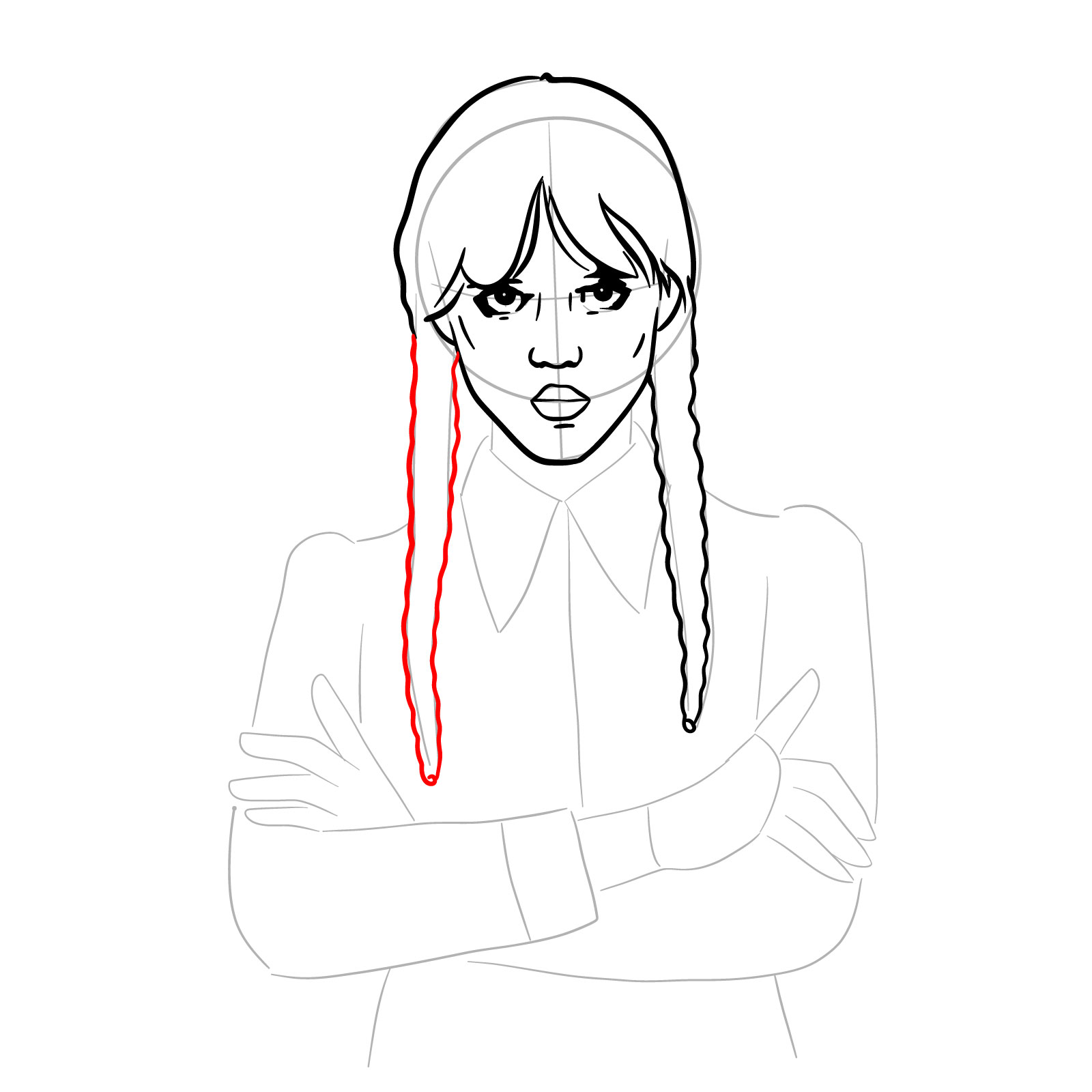 How to Draw Jenna Ortega as Wednesday - step 15