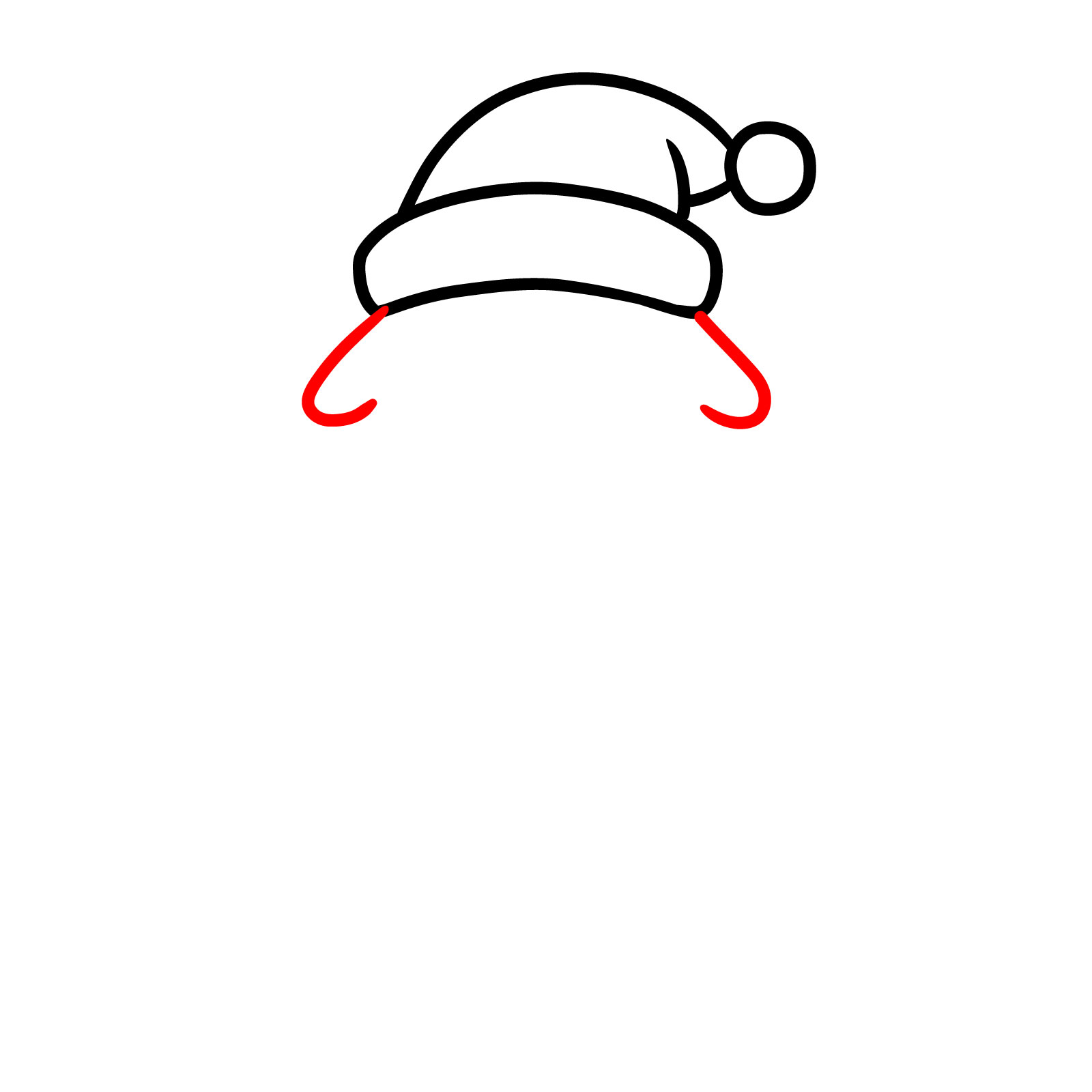 Cute Christmas Tree Drawing – Step 3: Adding two inward-facing curved lines beneath the Santa hat to form the tree's top section