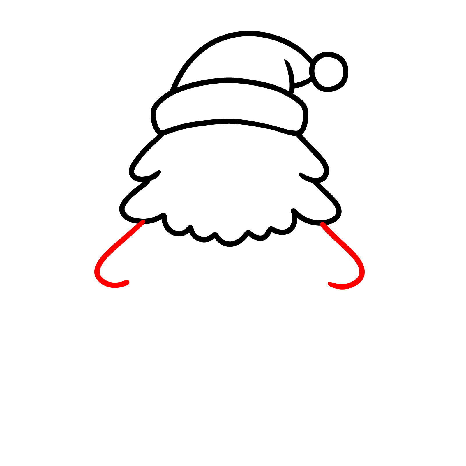 Cute Christmas Tree Drawing – Step 5: Drawing two inward-curved lines to begin the tree's next layer