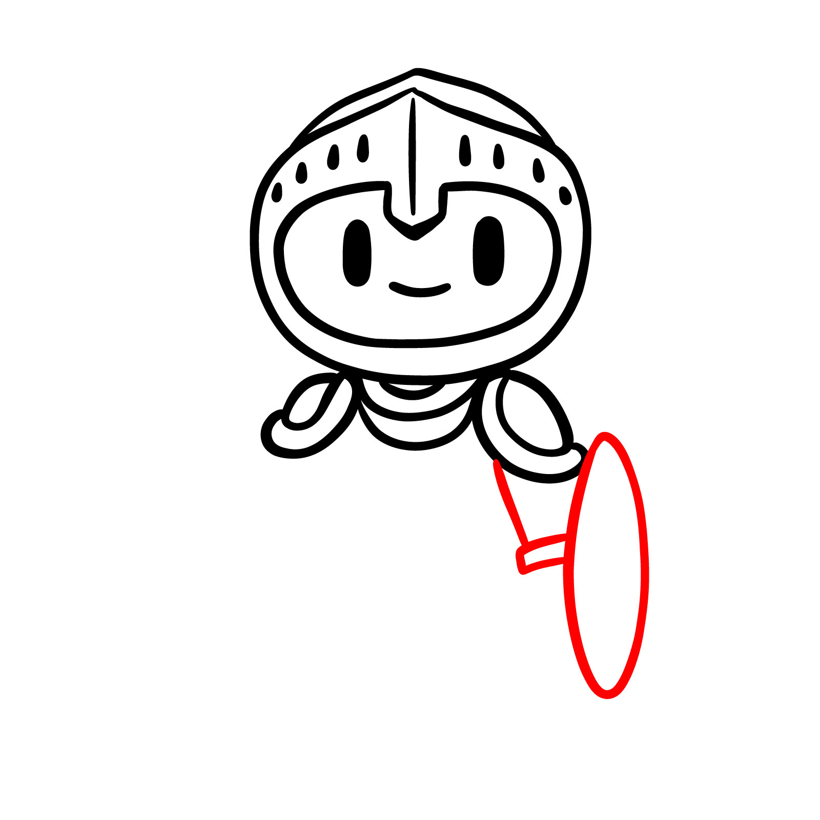 How to draw a cartoon paladin step 5: arm and shield