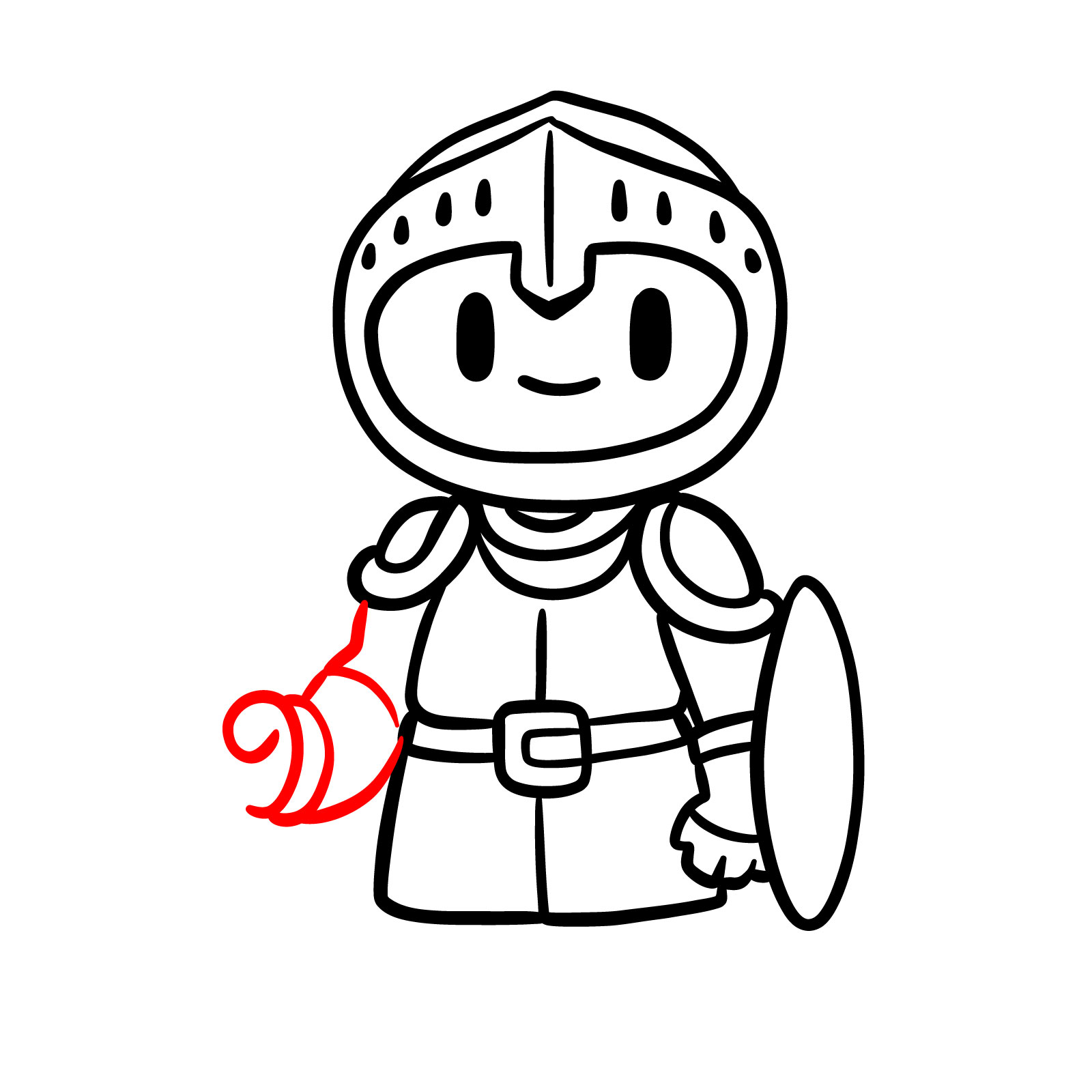 How to draw a cartoon paladin step 9: second arm and thumb sketch