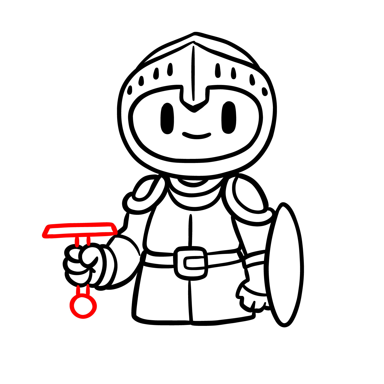 How to draw a cartoon paladin step 11: sword handle sketch