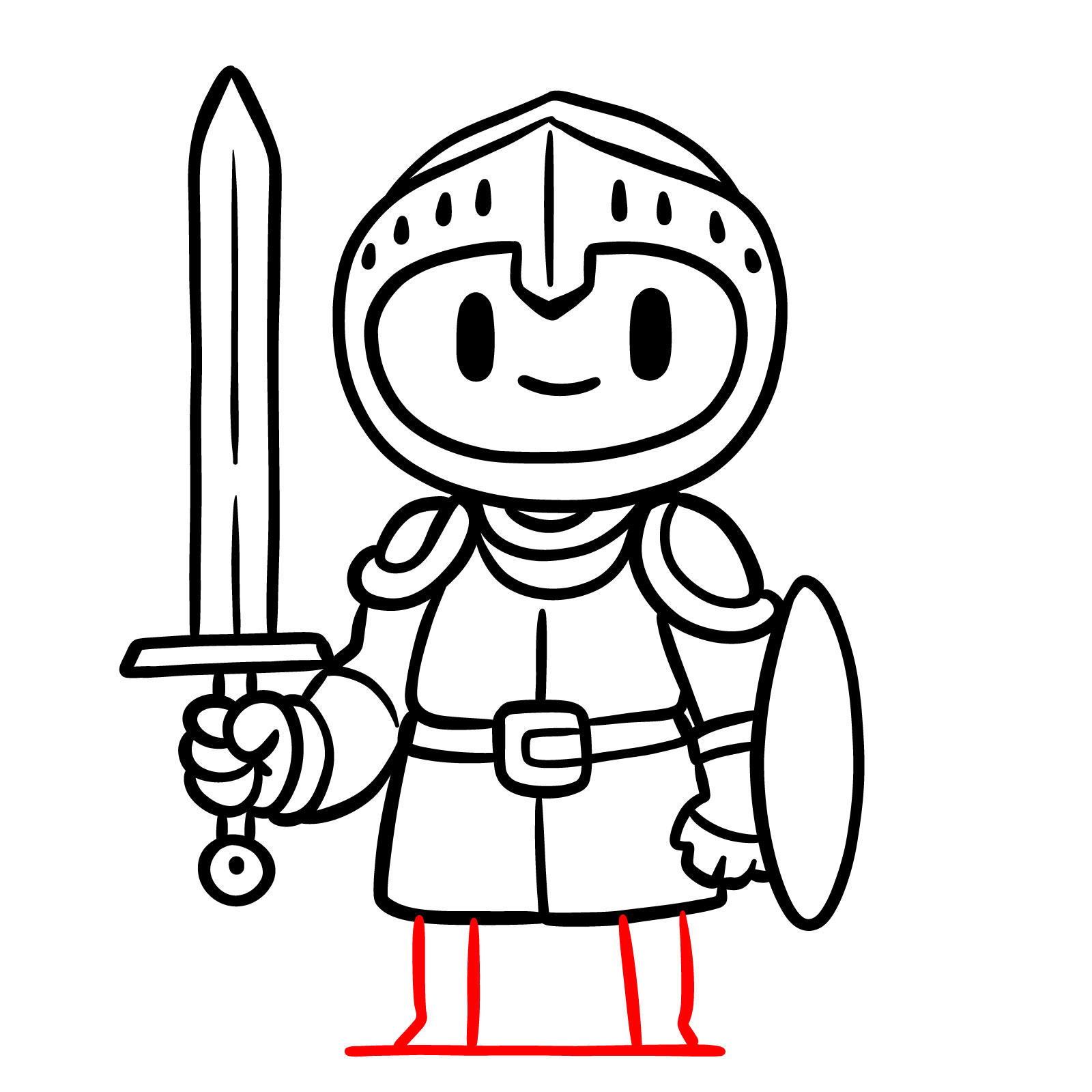 How to draw a cartoon paladin step 13: legs and ground line