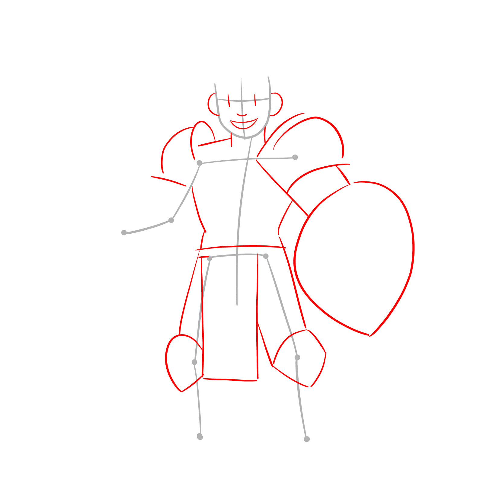 Easy paladin drawing step 2: detailing facial features and body armor