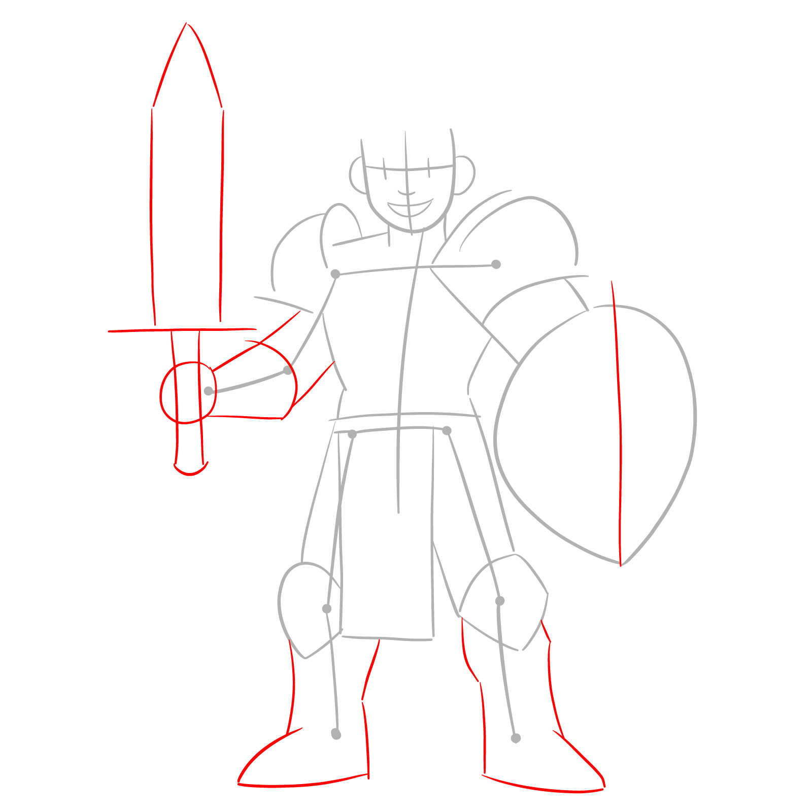 How to draw a paladin step 3: legs, hand, and sword outlines