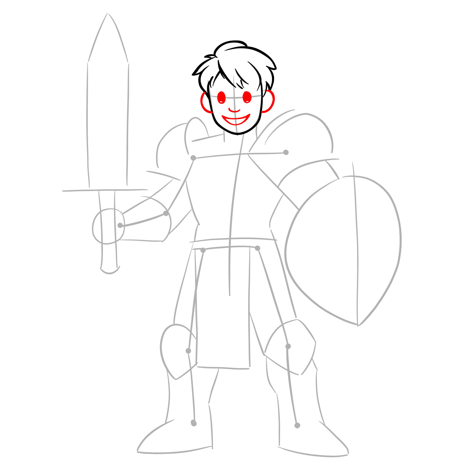 paladin drawing step 6: eyes, nose, mouth, and ears