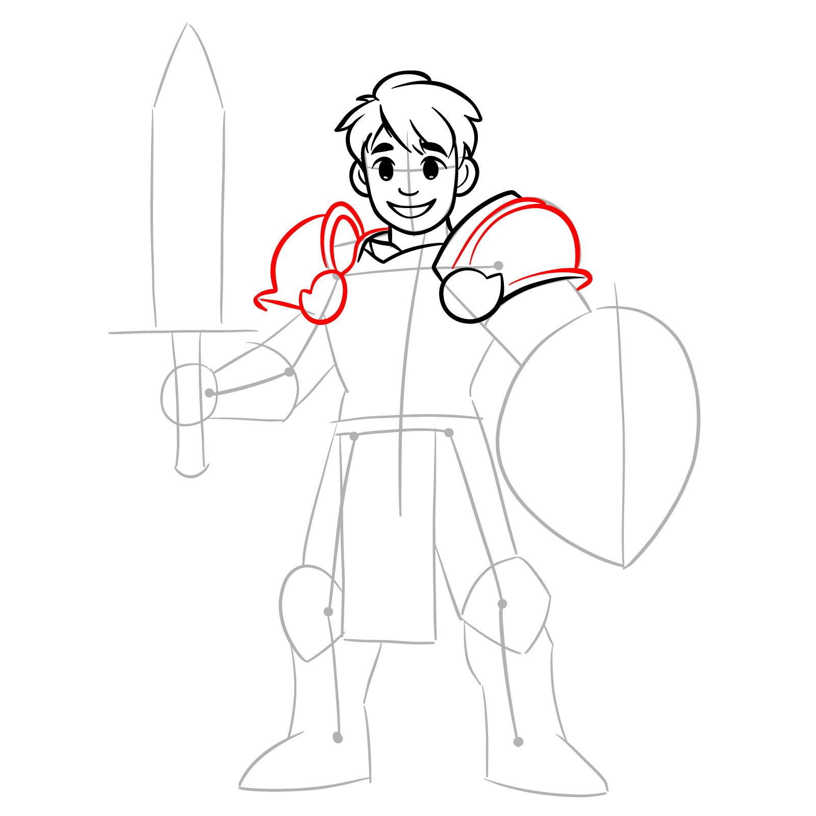paladin drawing step 10: completing first shoulder armor