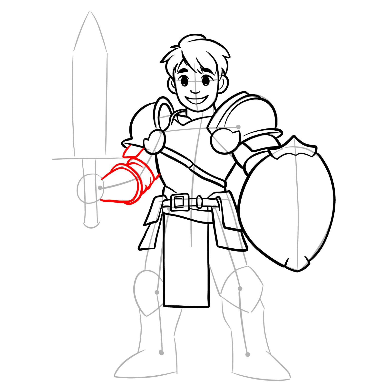 Easy paladin drawing step 14: sketching second hand