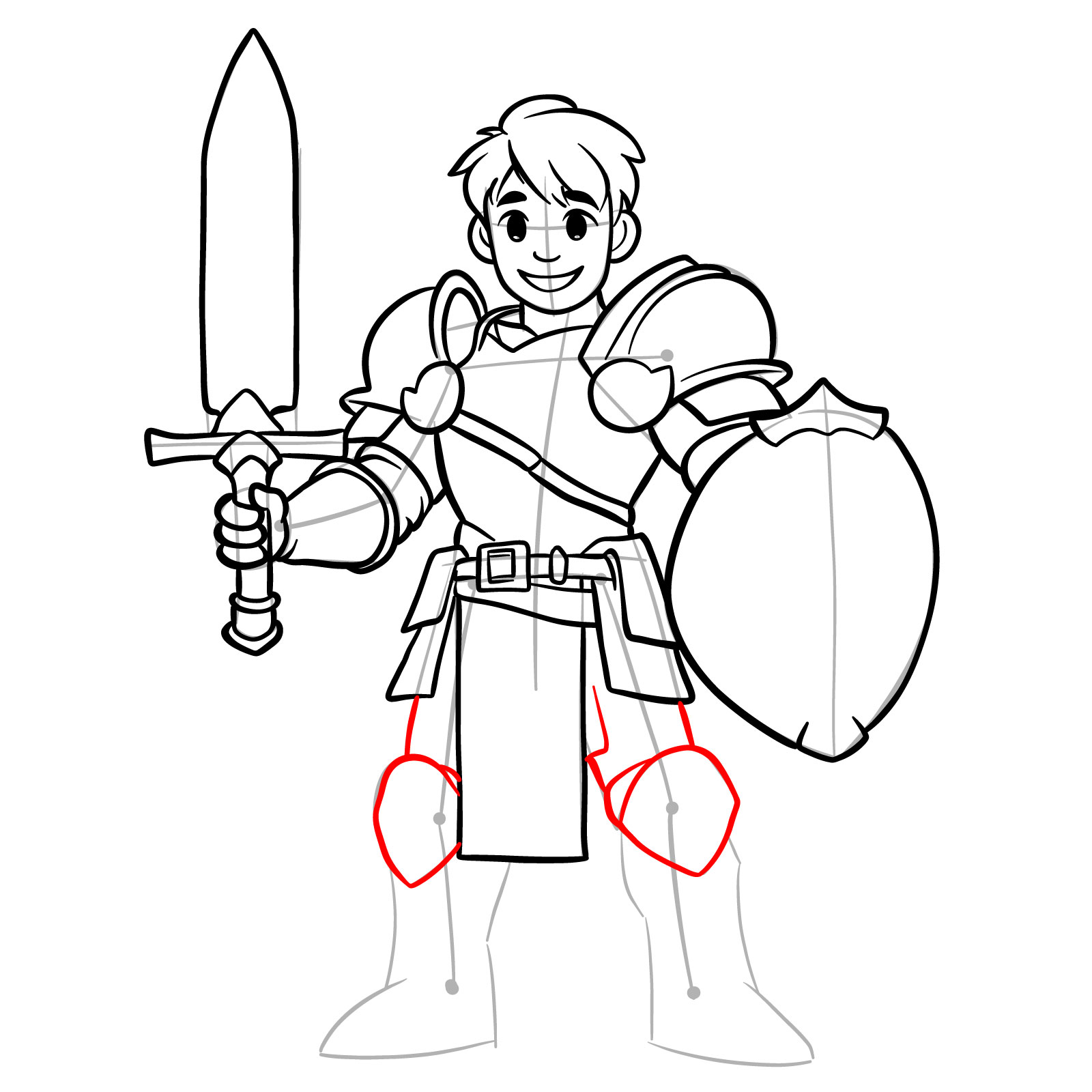 How to draw a paladin step 18: sketching upper legs
