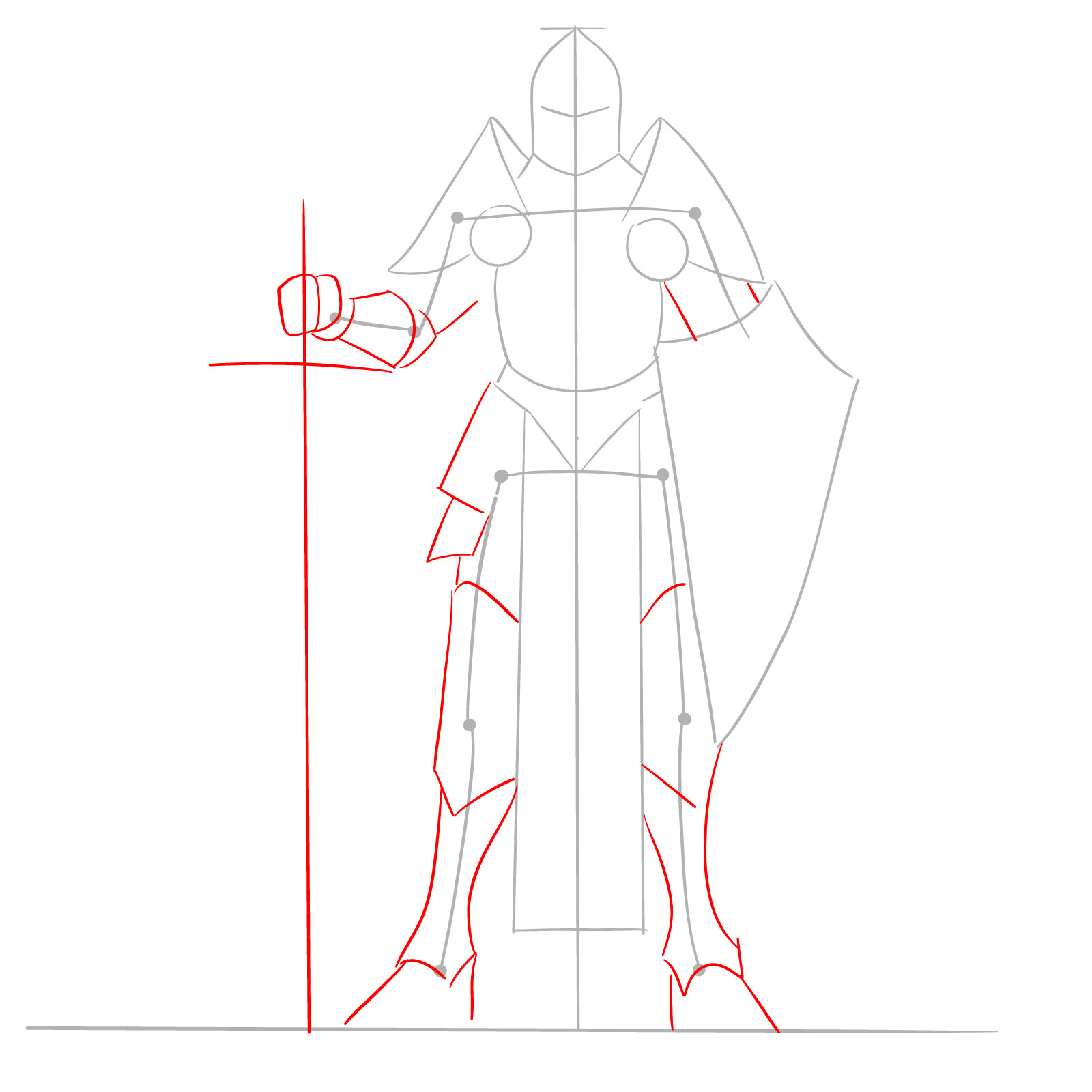 realistic paladin step 3: legs, arms, and sword positioning