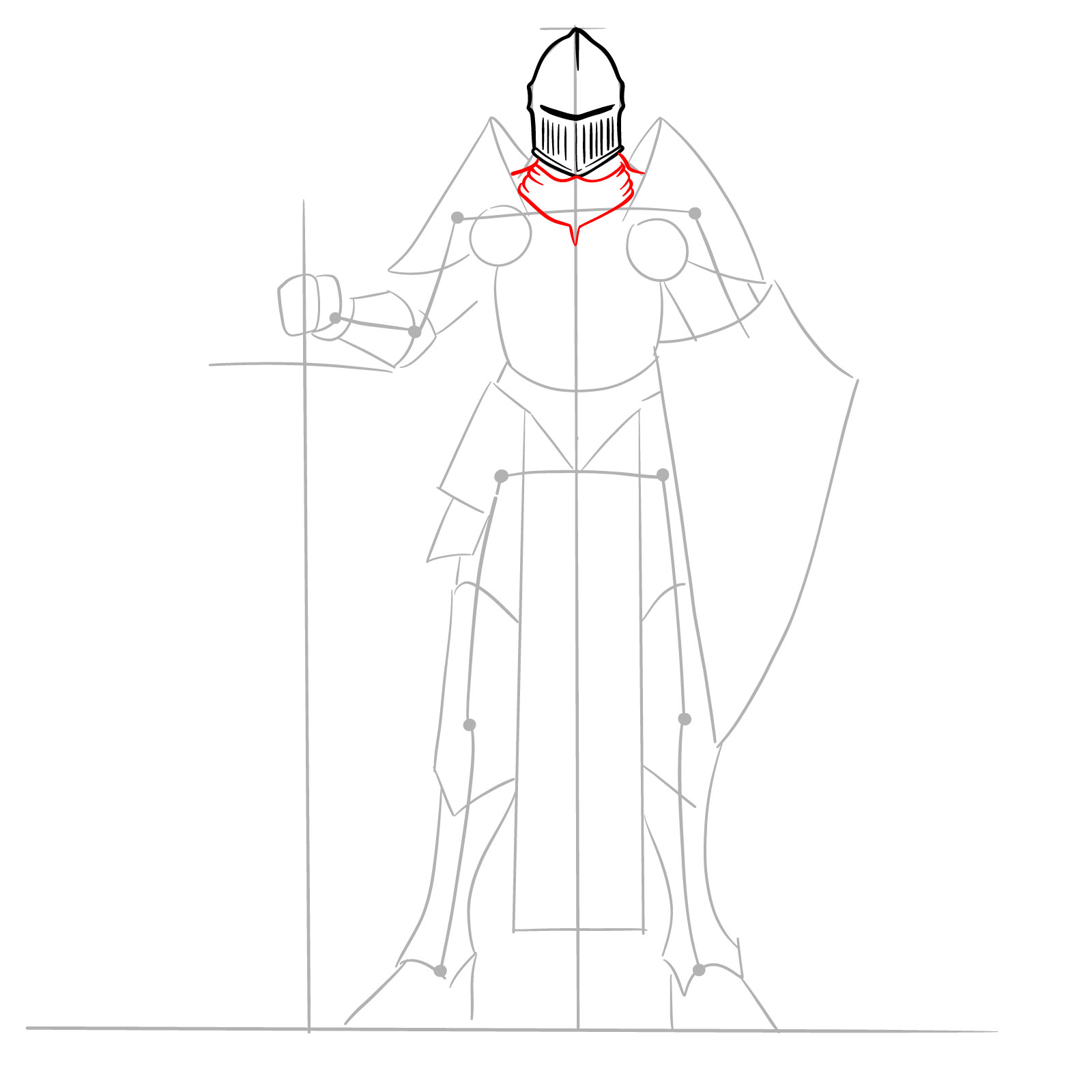 Realistic male paladin drawing step 6: neck and neck armor