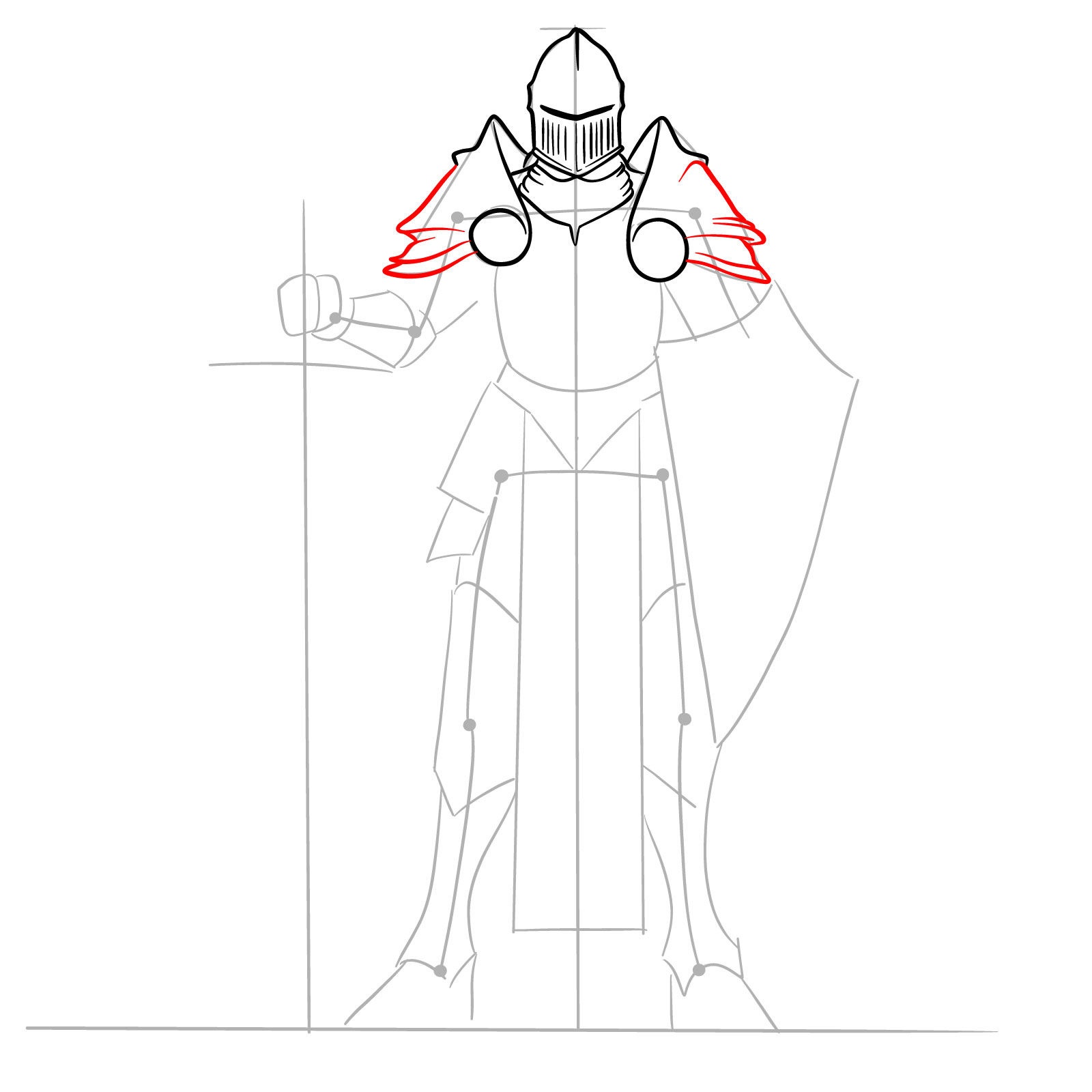 Paladin drawing step 8: finishing shoulder armor