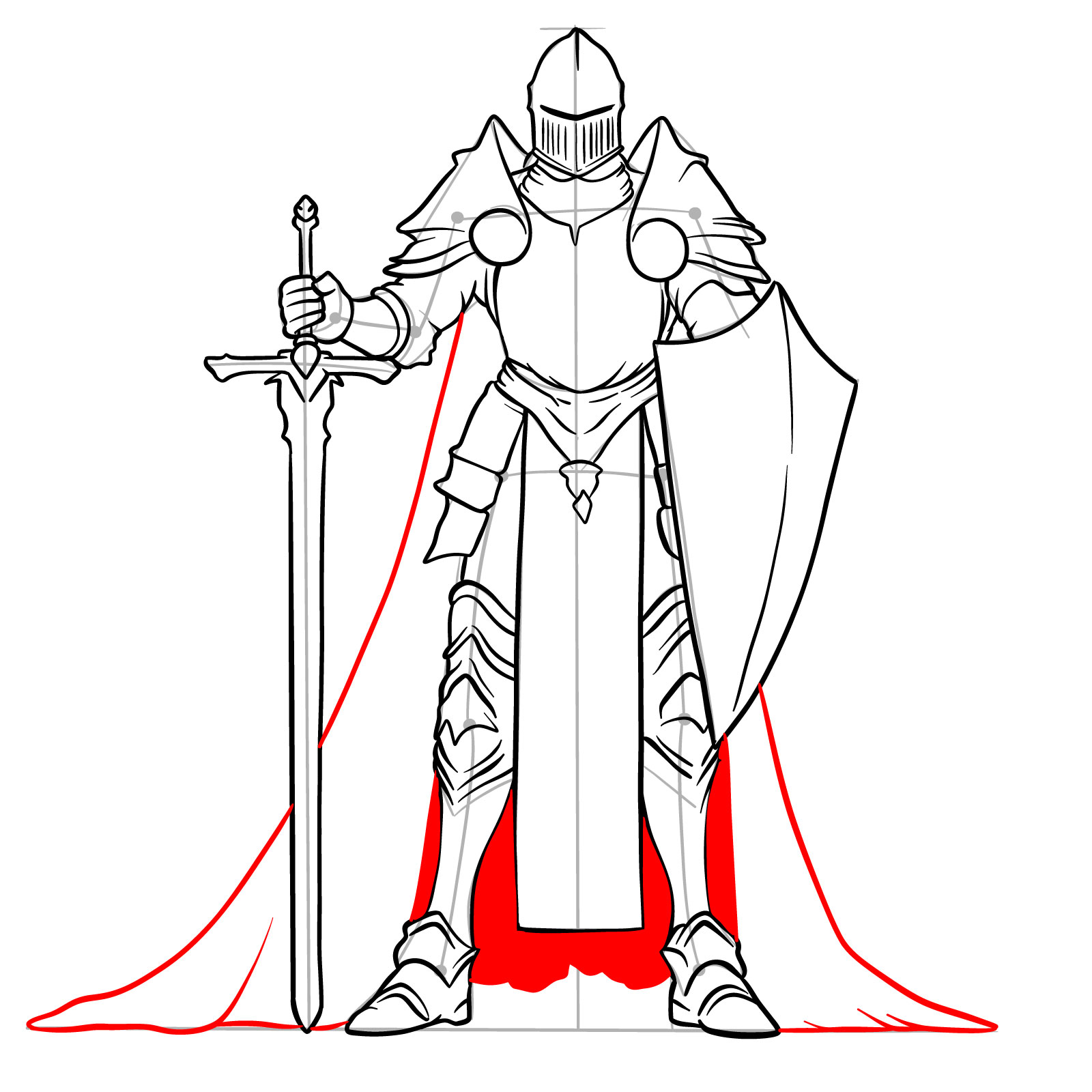 Male paladin in helmet step 20: adding a flowing cape