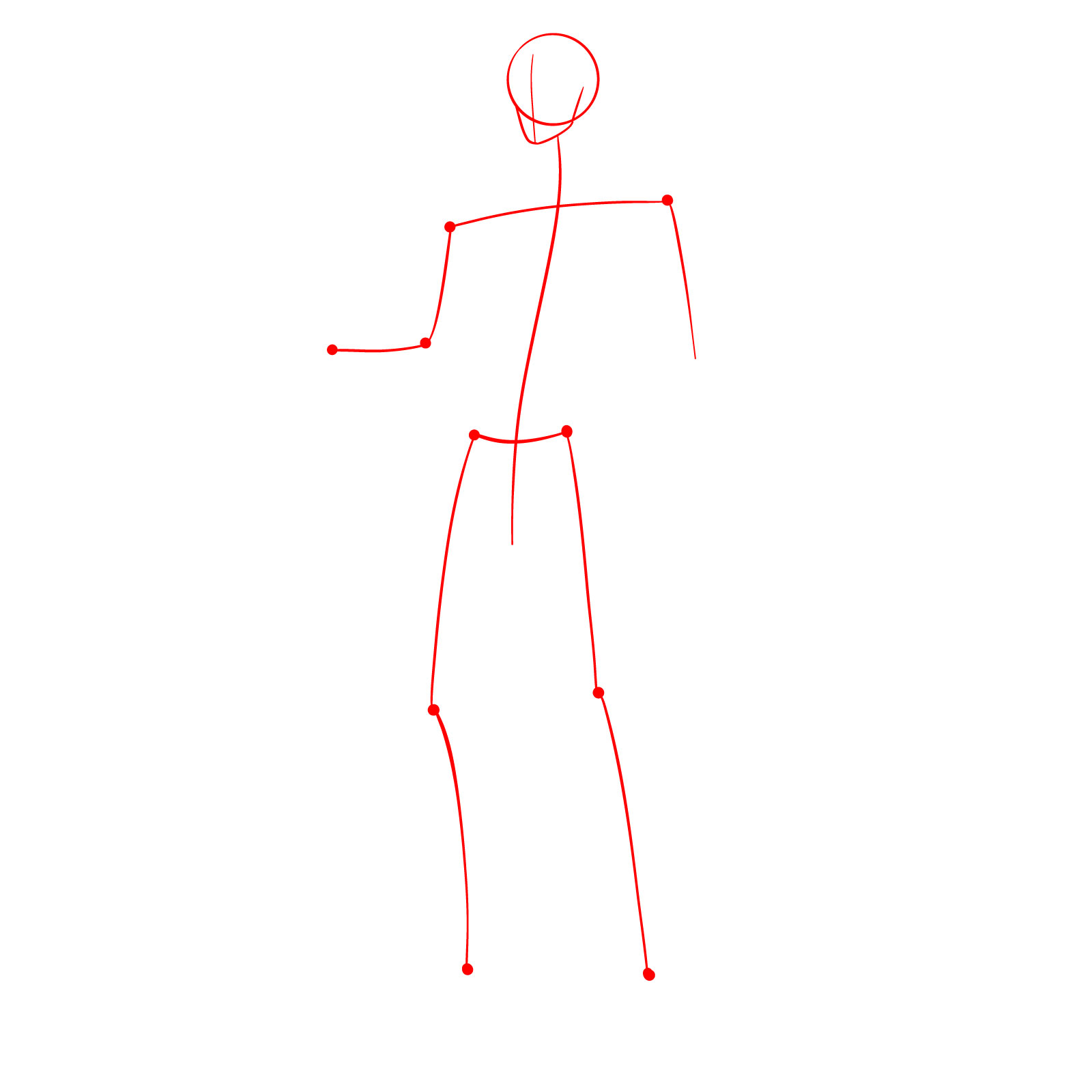 Basic head shape and stick figure outline for a male paladin pose - step 01