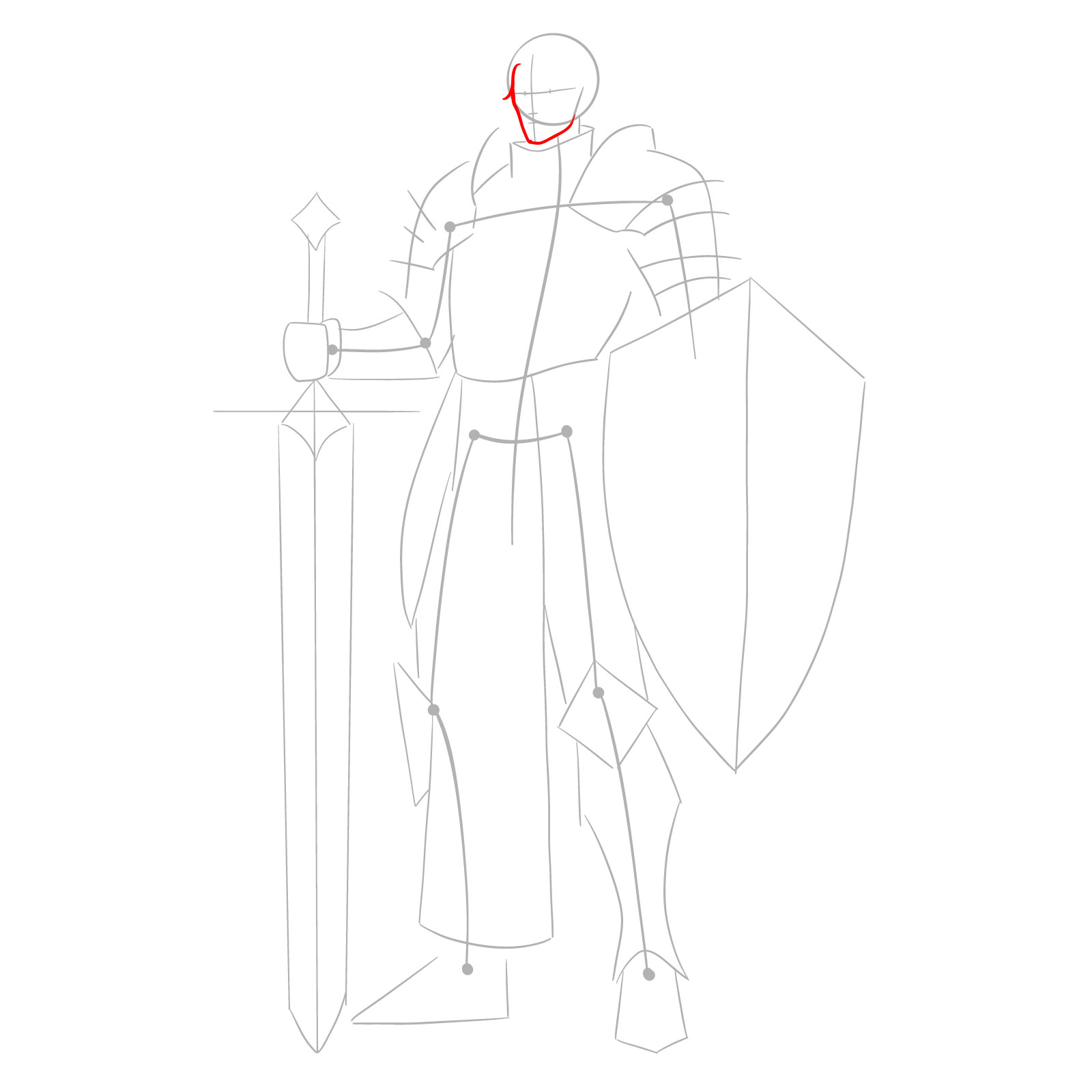 Refining the face outline in the paladin drawing - step 04