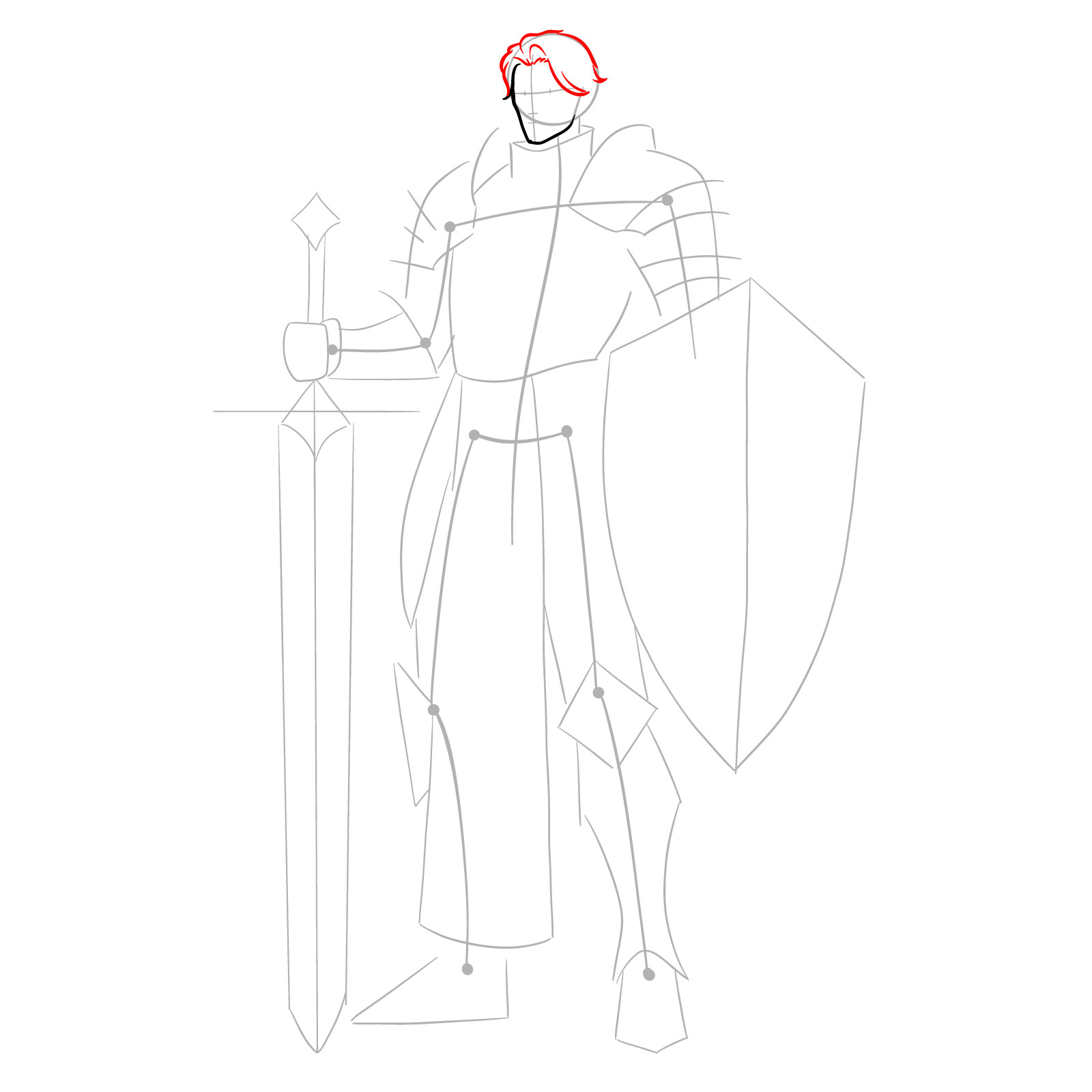 Sketching the hair outline on the paladin figure - step 05