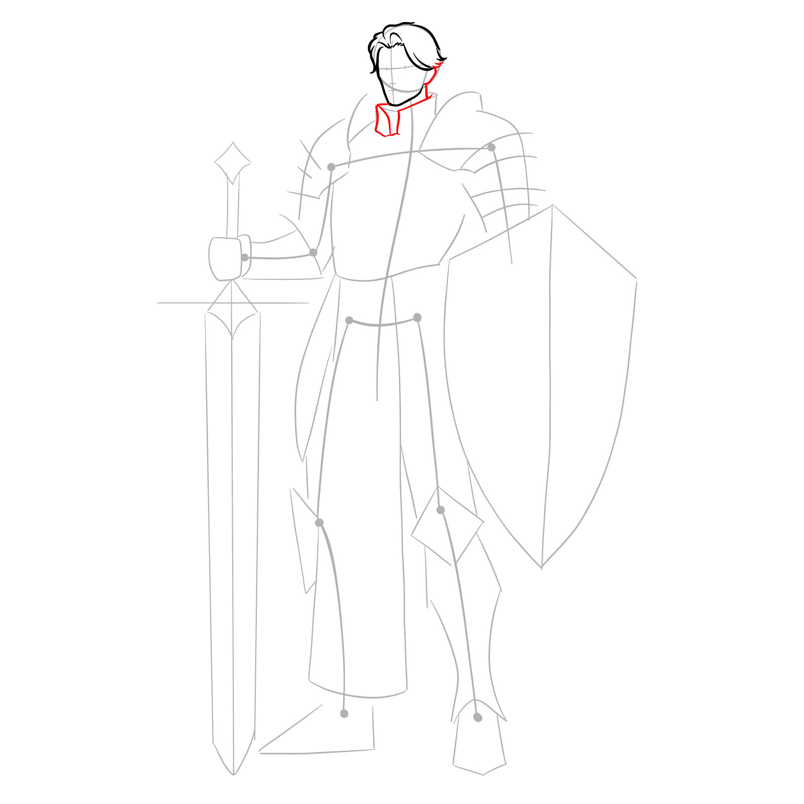 Drawing the ear, neck, and neck part of the armor for the paladin - step 06