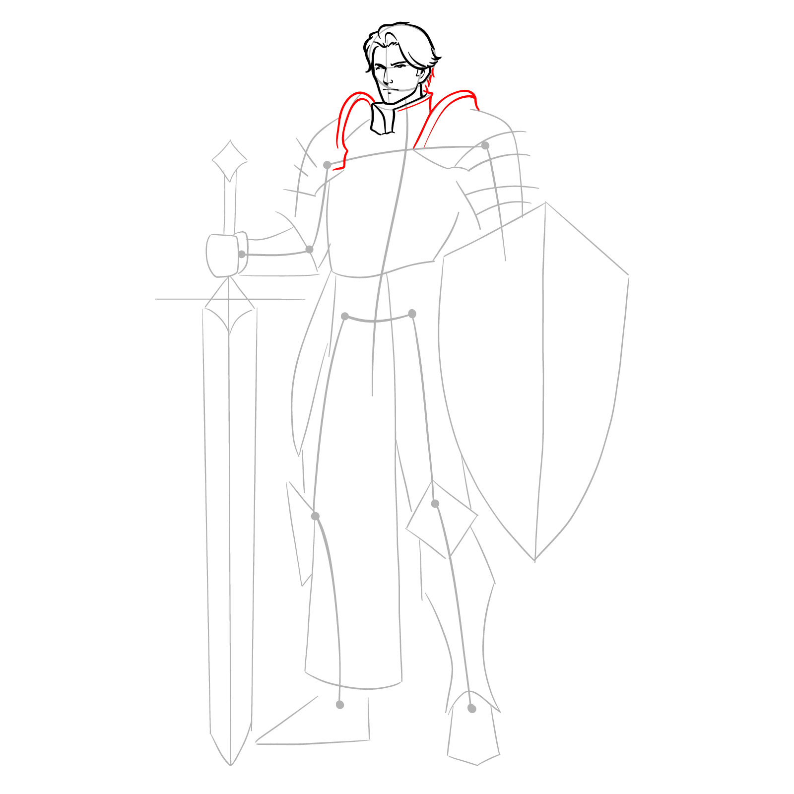 Enhancing the neck armor and beginning shoulder armor in the paladin drawing - step 09