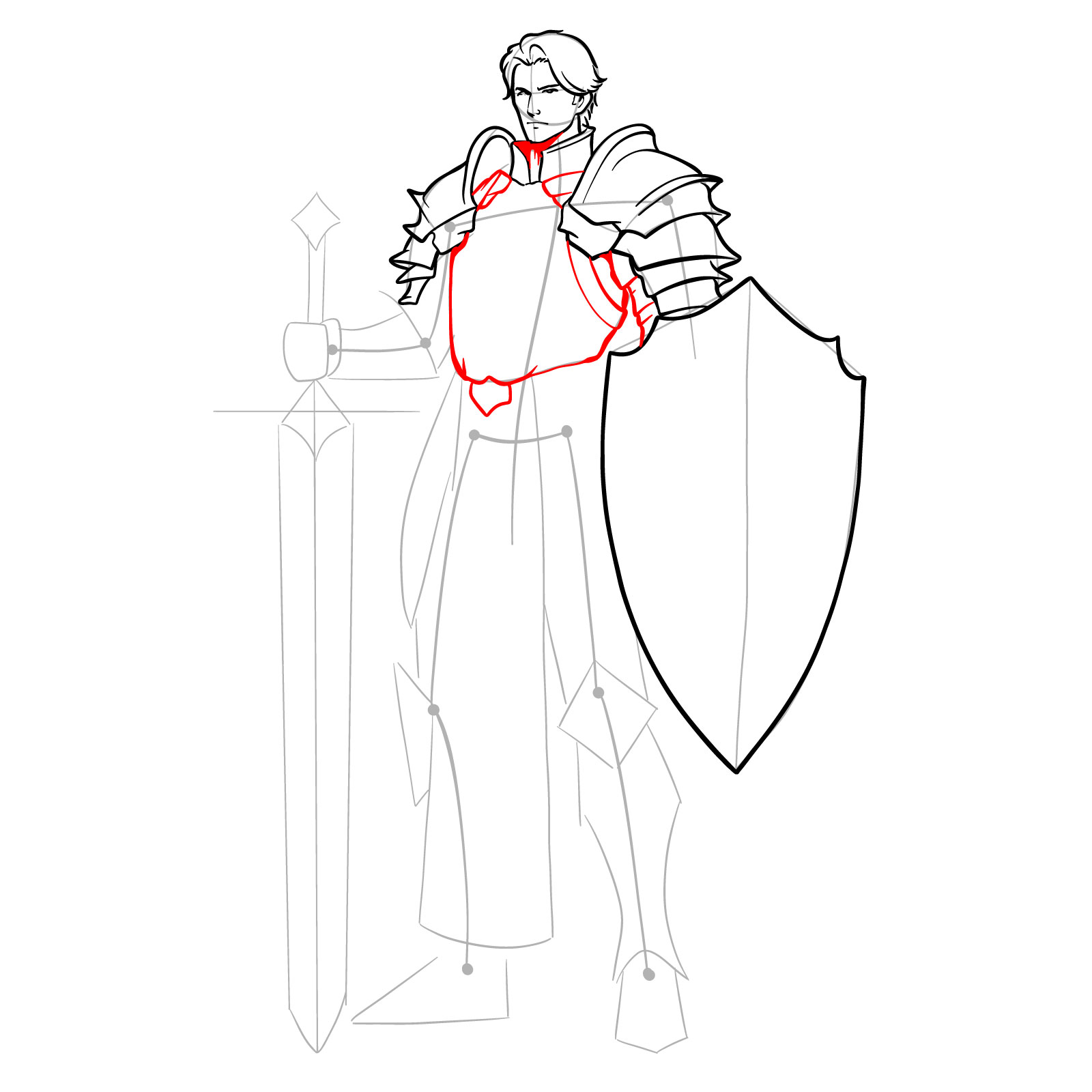 Adding shadows and details to the neck armor, body, and shield arm of the paladin - step 12