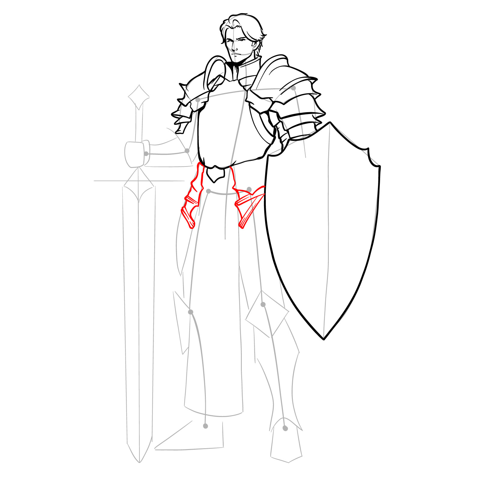 Beginning waist armor detailing on the paladin drawing - step 13