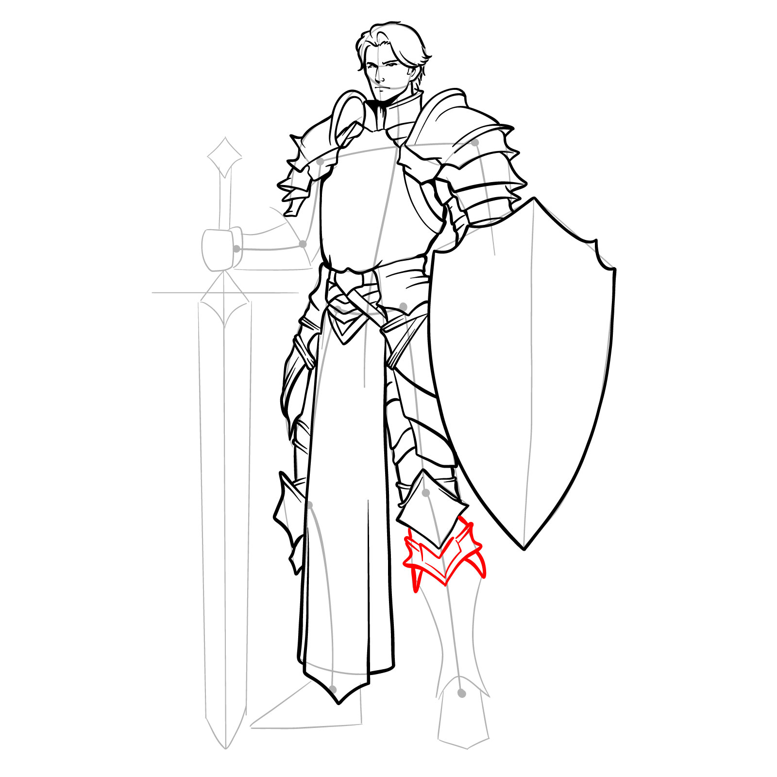 Drawing visible leg armor up to the upper calf on the paladin - step 17