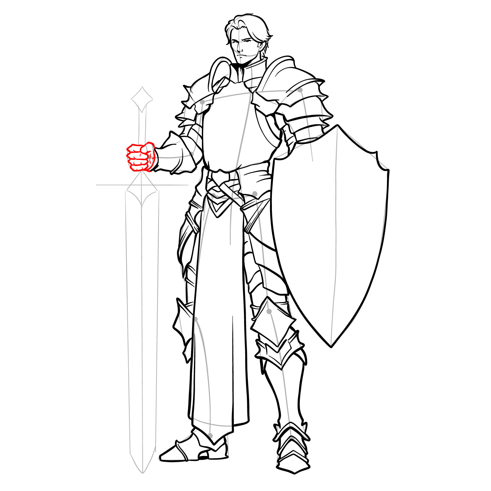 Sketching the hand for the male paladin - step 20
