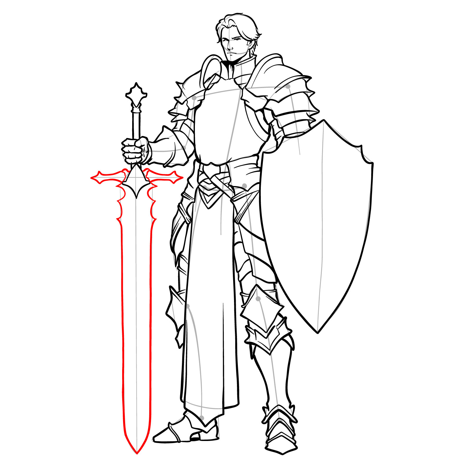 Outlining the blade of the paladin's sword - step 22