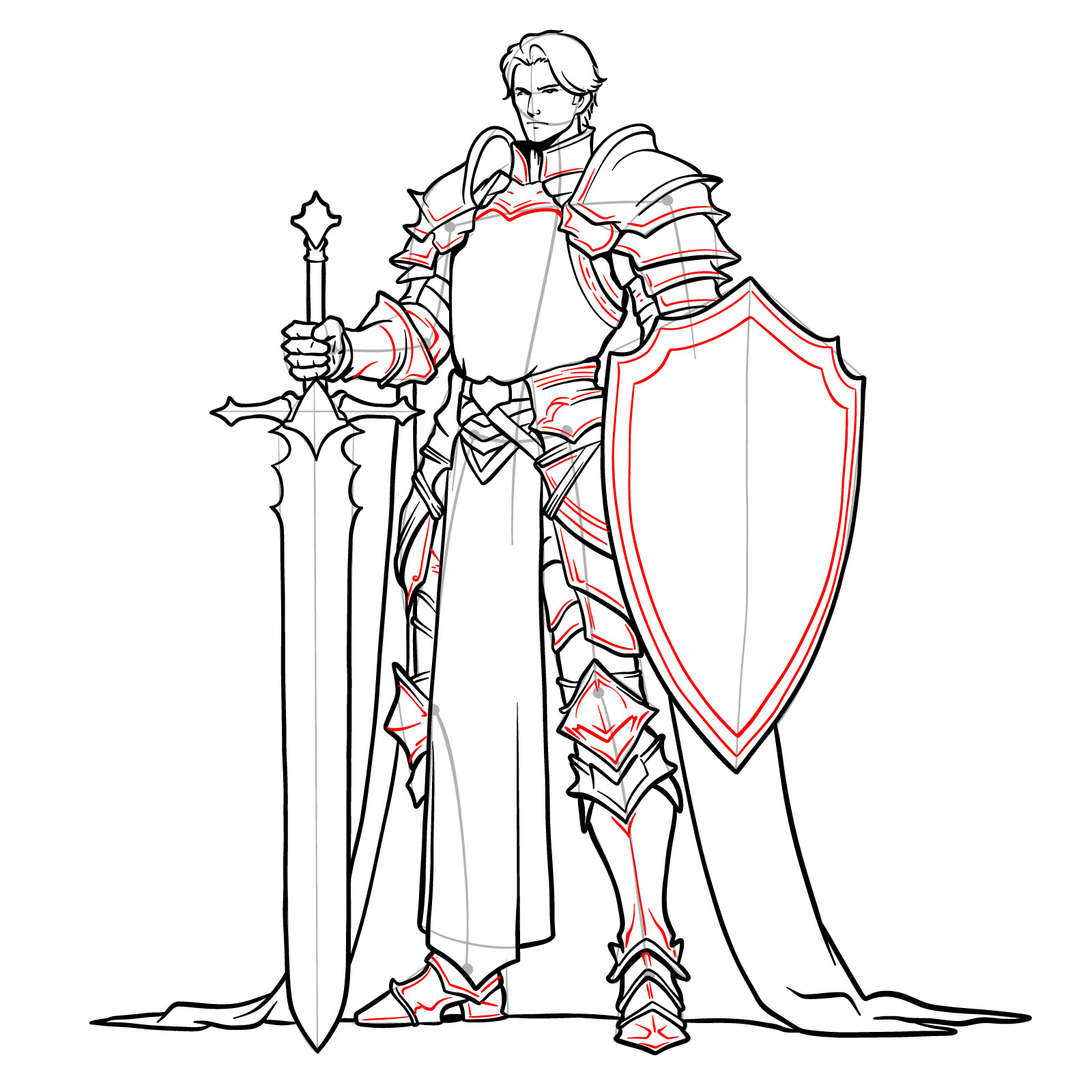 Adding lines and frames to the shield and armor of the paladin - step 24