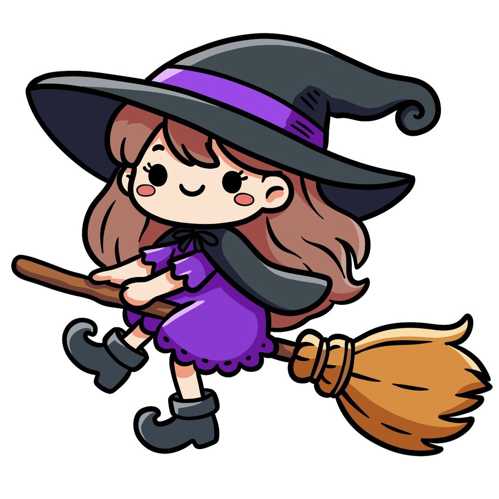 How to Draw a Cute Witch on a Broomstick for Halloween