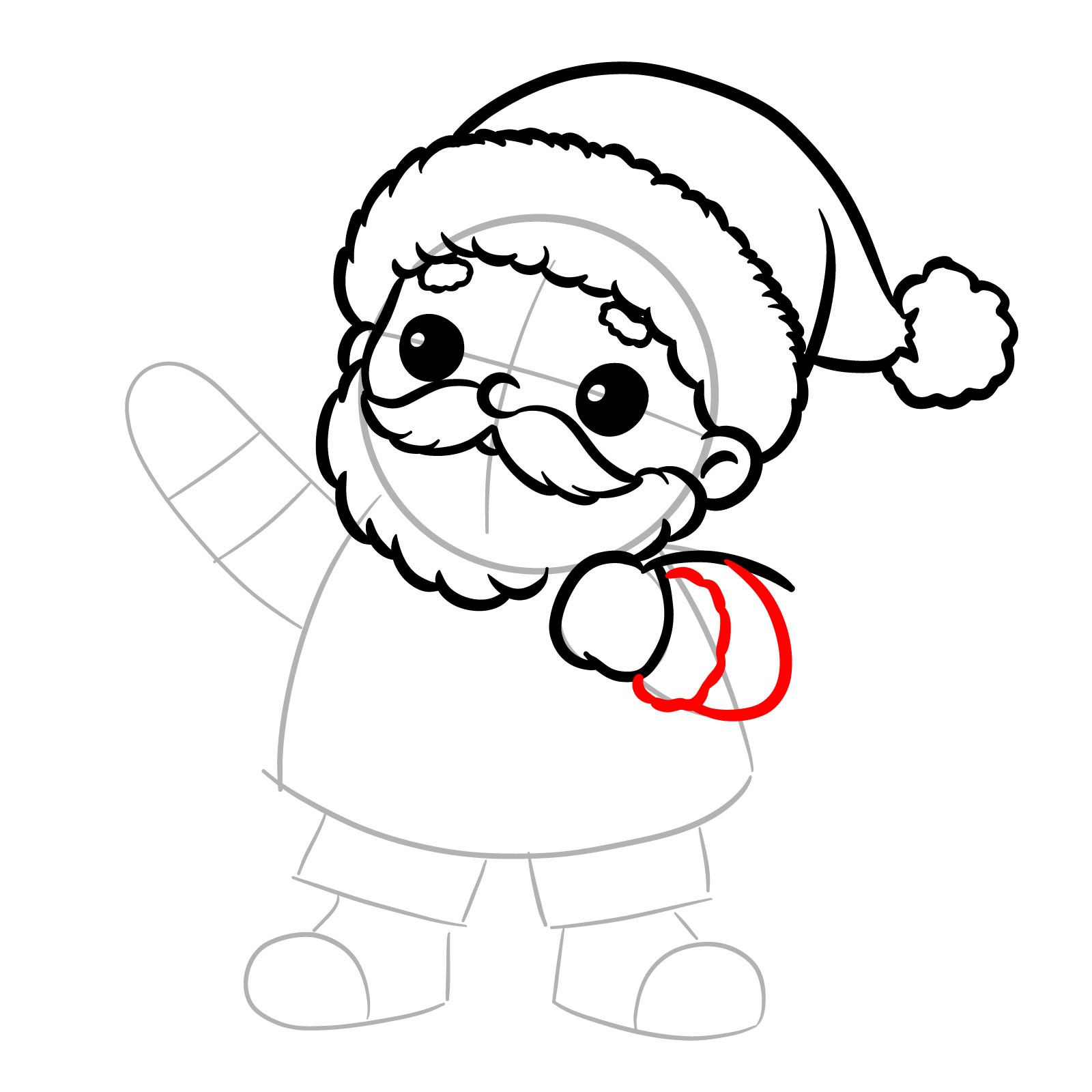 Adding fur trim and arm outline to the Santa drawing - step 11