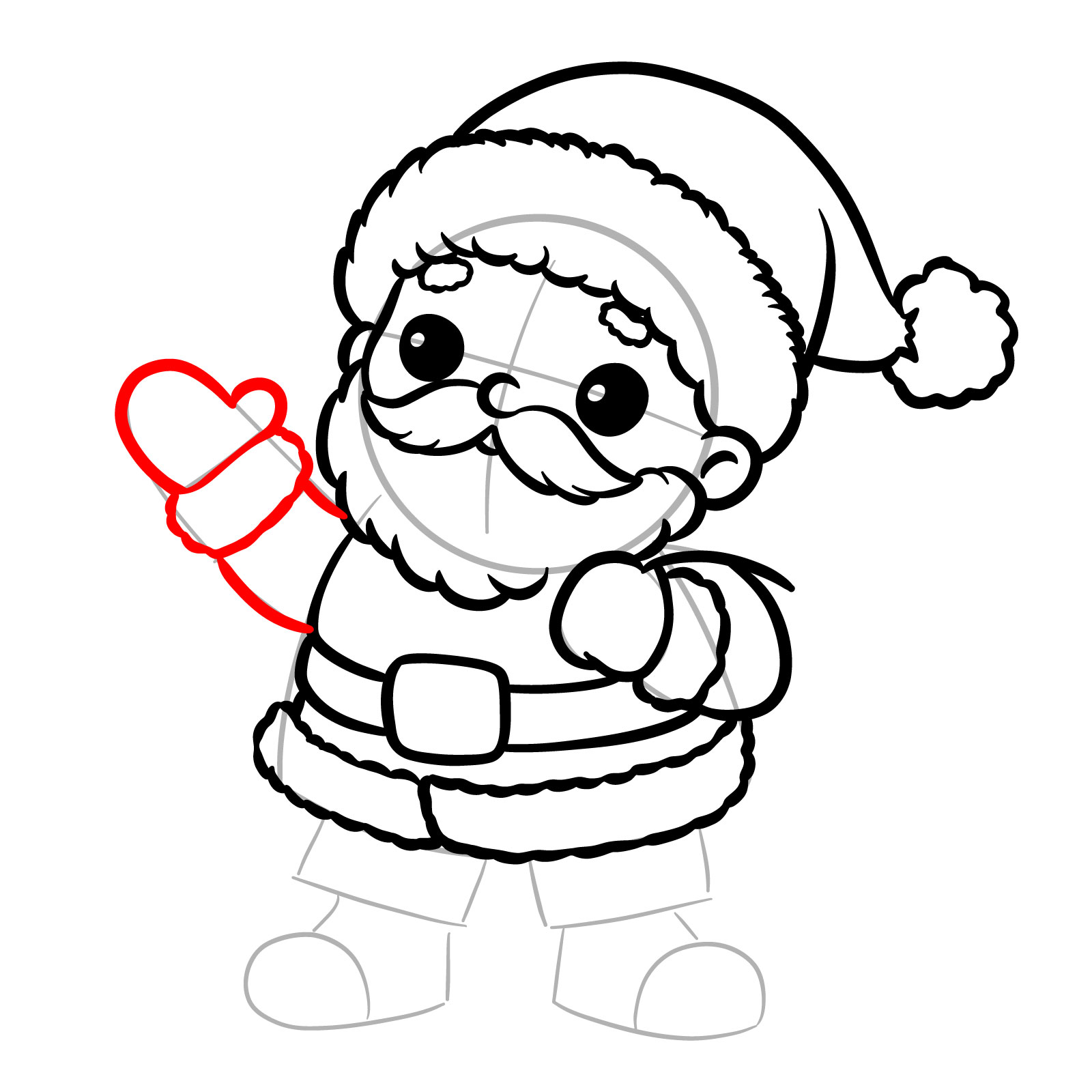 Adding Santa’s left hand waving in the drawing - step 14