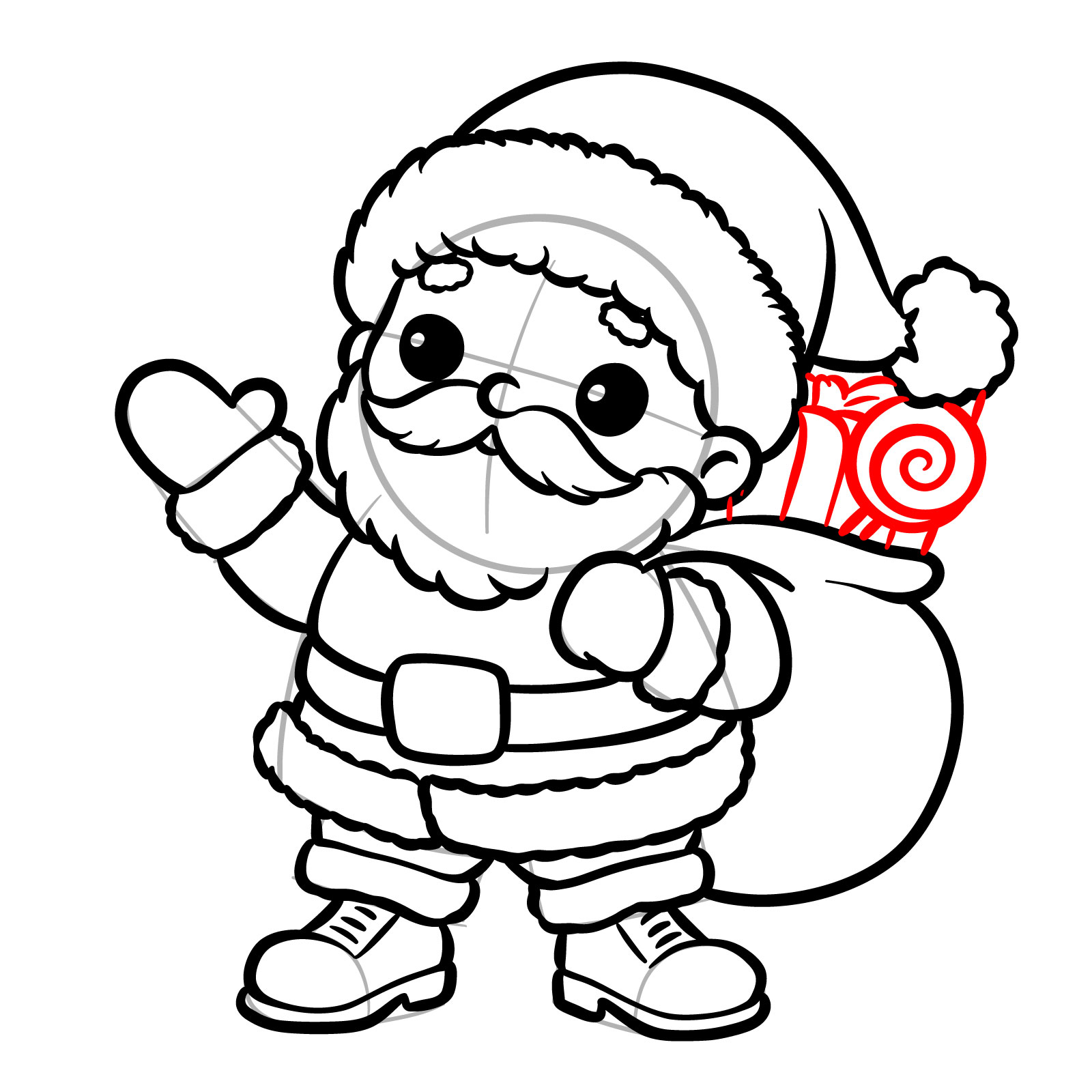 Adding visible gifts like candy and boxes to Santa’s bag - step 19