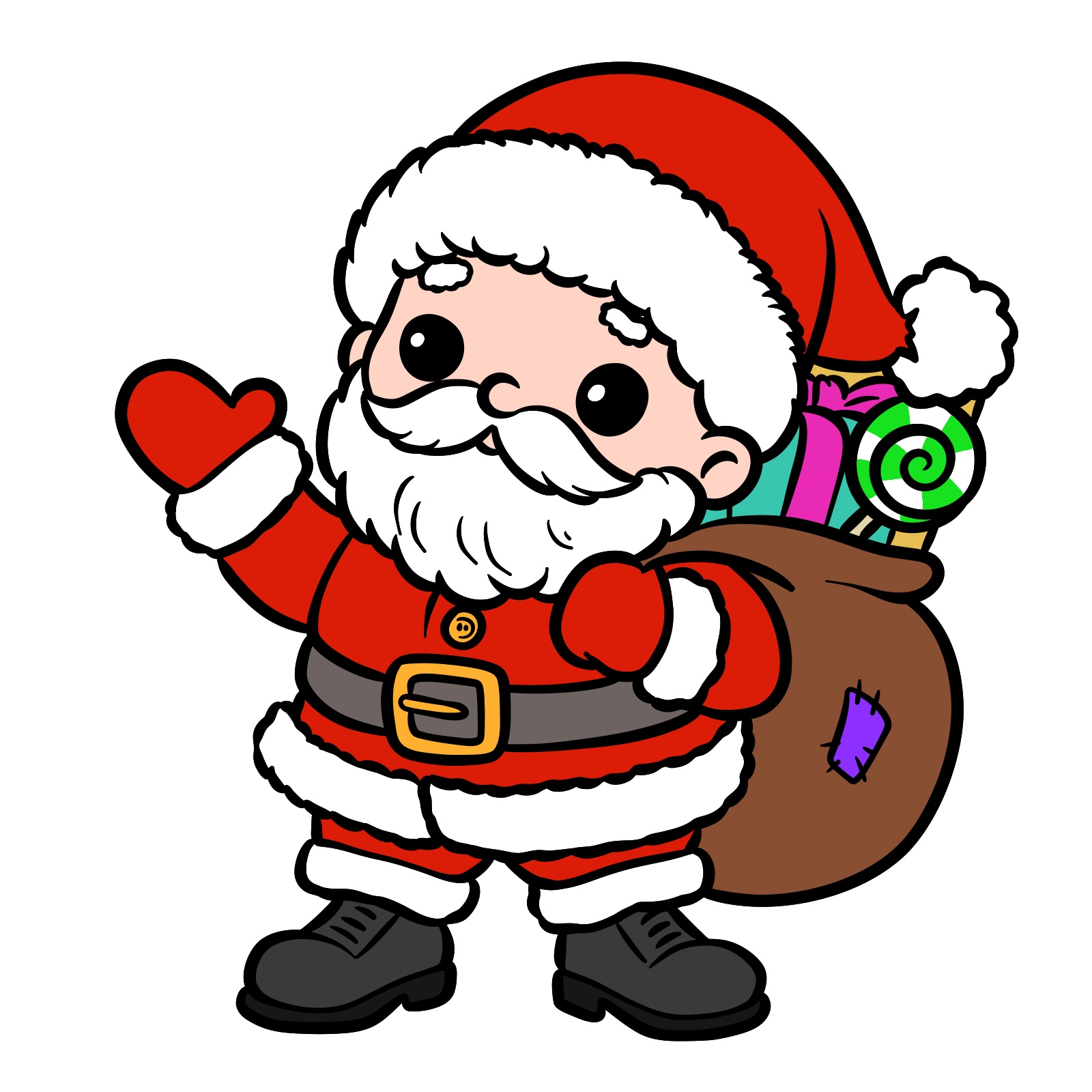 Adding colors to the Santa drawing, focusing on red and festive details - step 22