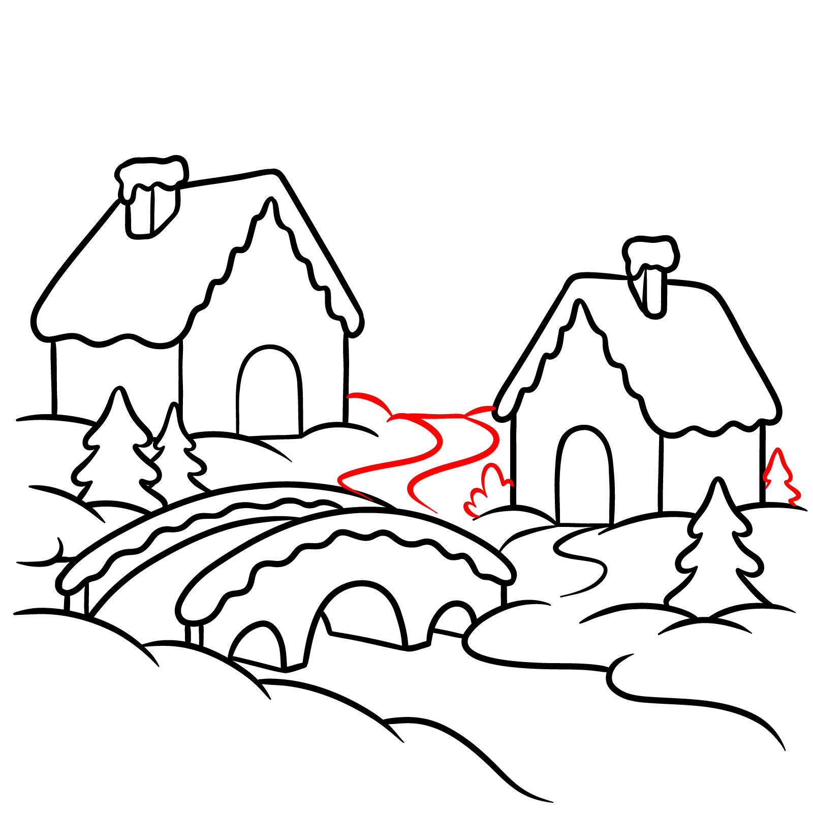 How to Draw a Gingerbread Village - step 12