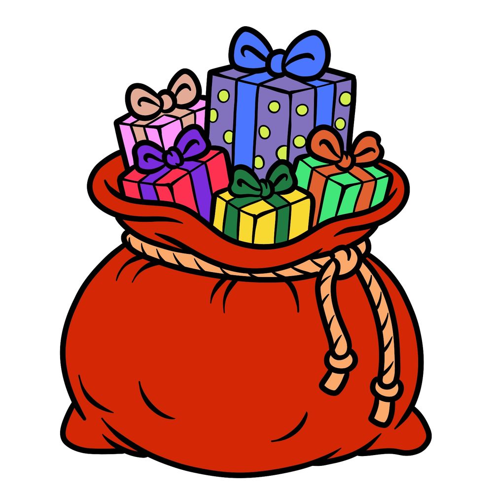 How to Draw Santa’s Gift Sack Full of Presents in 20 Steps