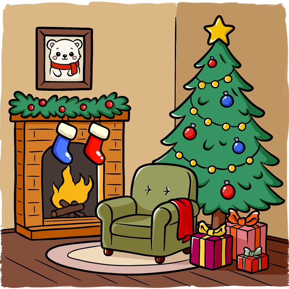 How to Draw a Holiday Fireplace Scene With Stockings and Decor