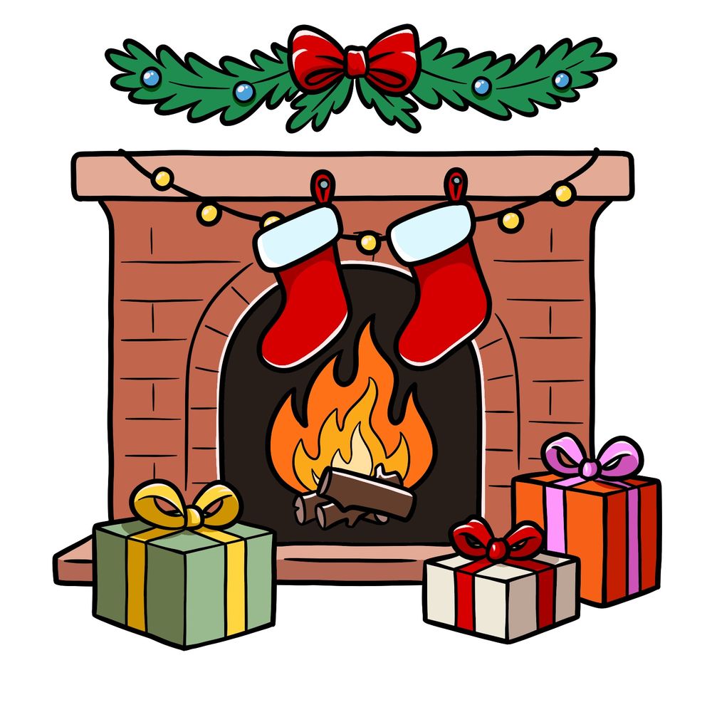 How to Draw a Christmas Fireplace With Stockings and Gifts